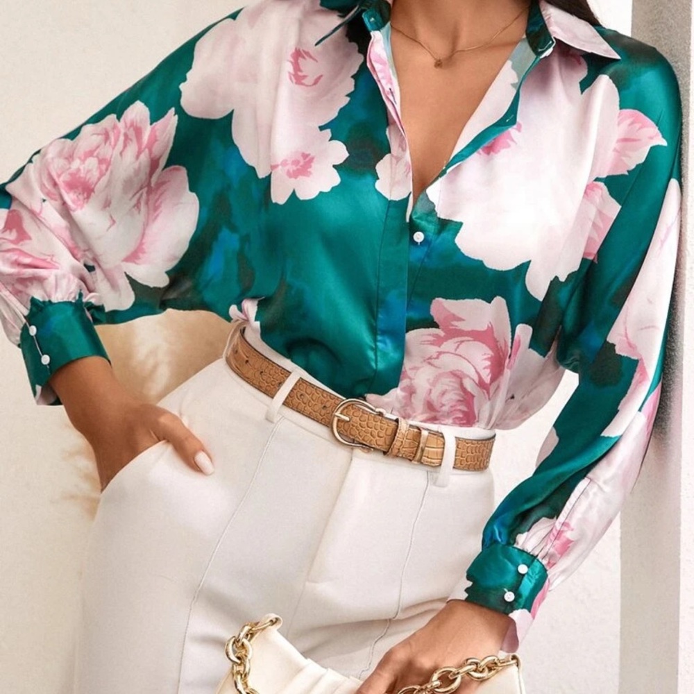 Floral Green and Pink Women's Top